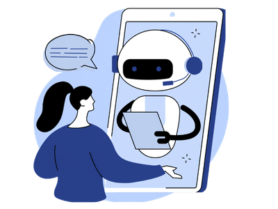 Schmuckbild: Person spricht mit KI-Roboter