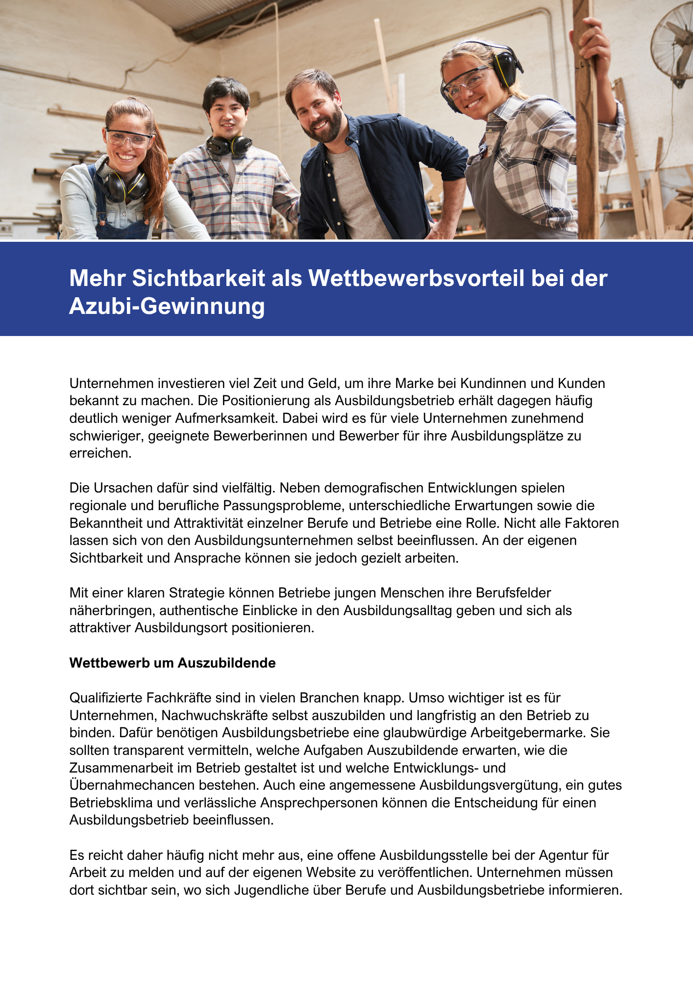 Download Blogbeitrag "Mehr Sichtbarkeit als Wettbewerbsvorteil bei der Azubi-Gewinnung''