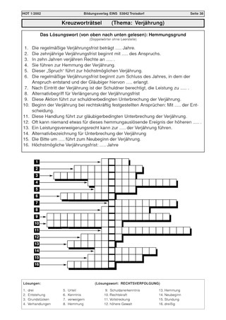 Kreuzworträtsel zum Thema: Verjährung - Kreuzworträtsel: Bildungsverlag