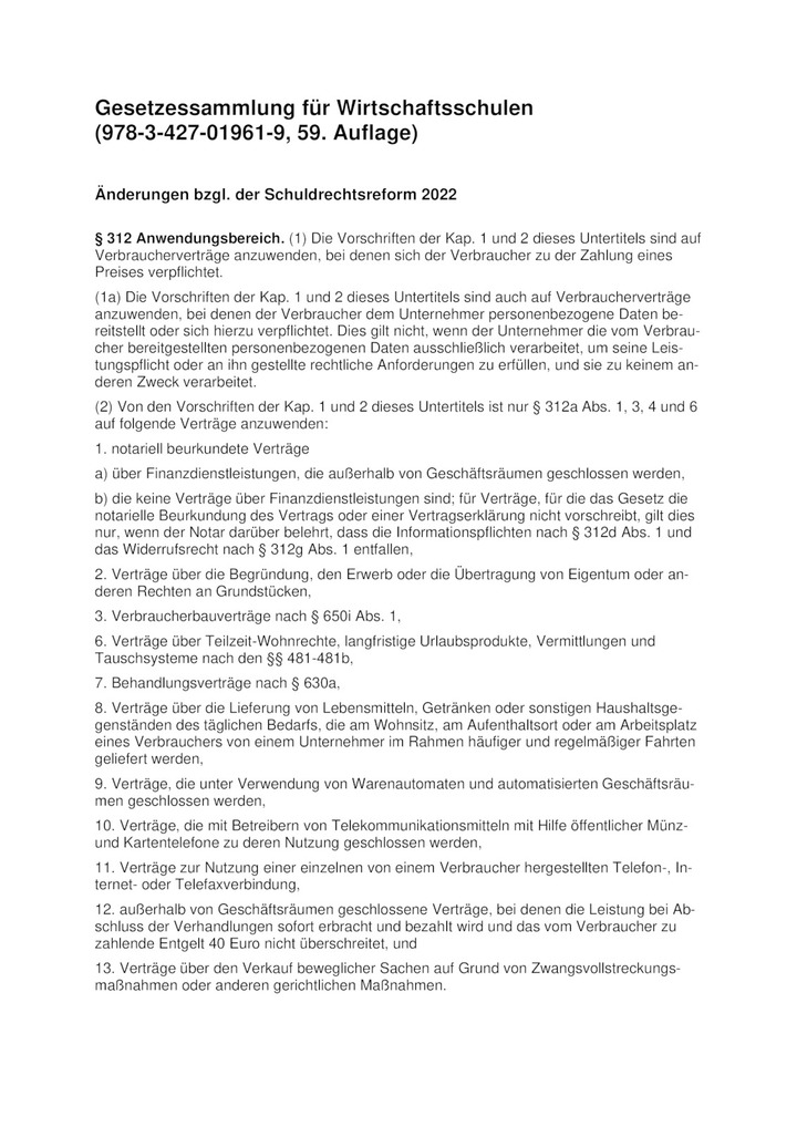 Überblick Schuldrechtsreform 2022 Westermann