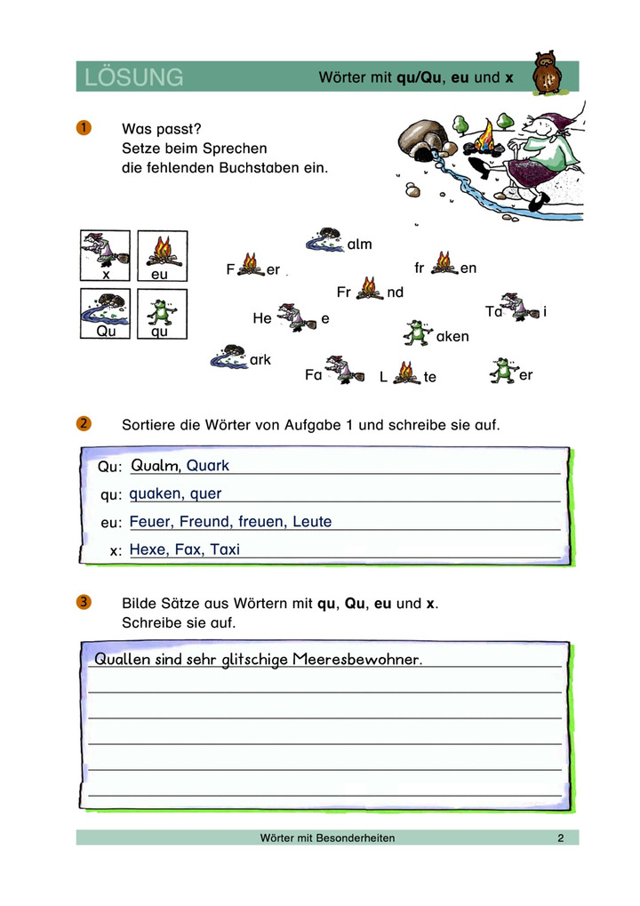 Wörter mit qu/Ou, eu und x - Rätsel - Lösungen: Verlage der Westermann