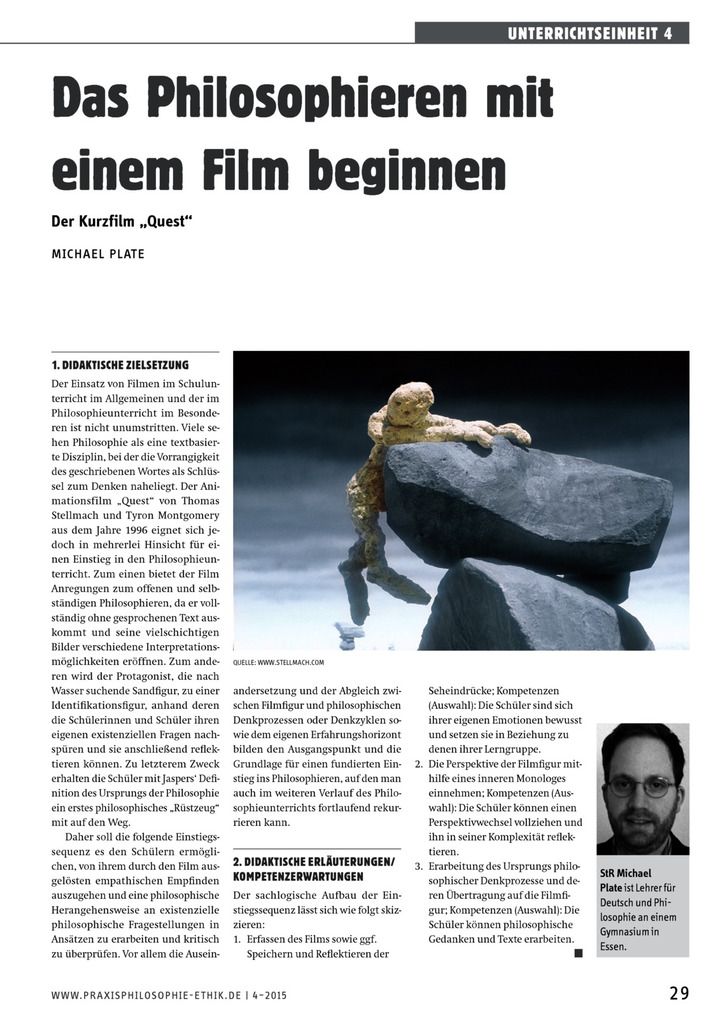 Das Philosophieren Mit Einem Film Beginnen Der Kurzfilm Quest Verlage Der Westermann Gruppe