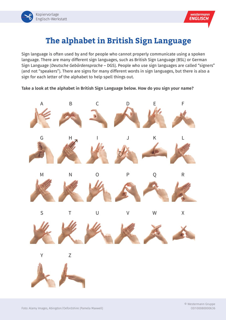 The Alphabet In British Sign Language Englisch Kopiervorlage Zu 