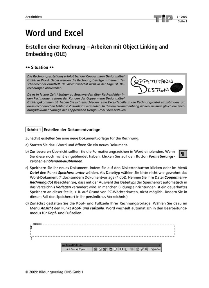 Word Und Excel Erstellen Einer Rechnung Arbeiten Mit Object Linking And Embedding Ole Arbeitsblatt Verlage Der Westermann Gruppe