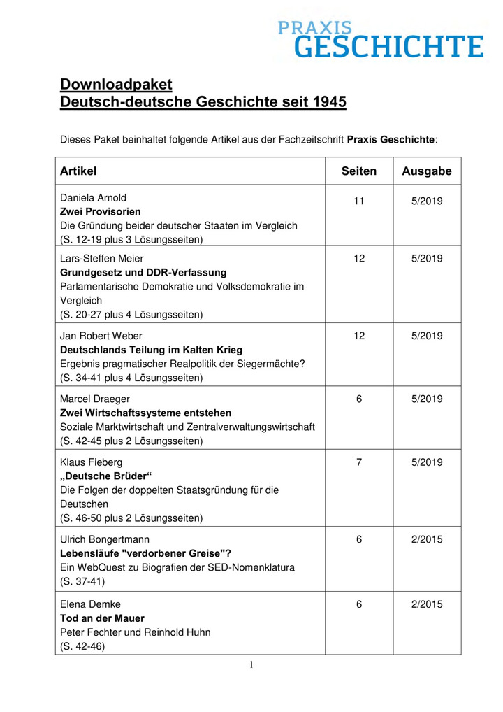 Downloadpaket Deutsch deutsche Geschichte Seit 1945 Materialien F r 