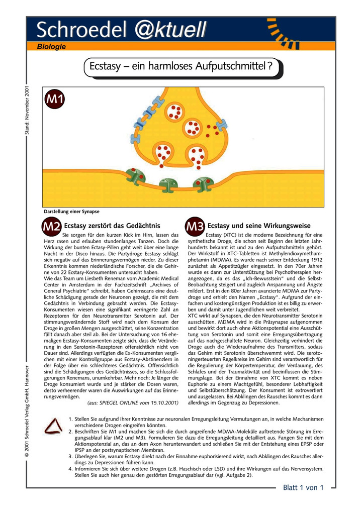 Ecstasy Ein Harmloses Aufputschmittel Ein Arbeitsblatt Zur Kritischen Auseinandersetzung Mit Einer Vermeintlich Harmlosen Droge Verlage Der Westermann Gruppe