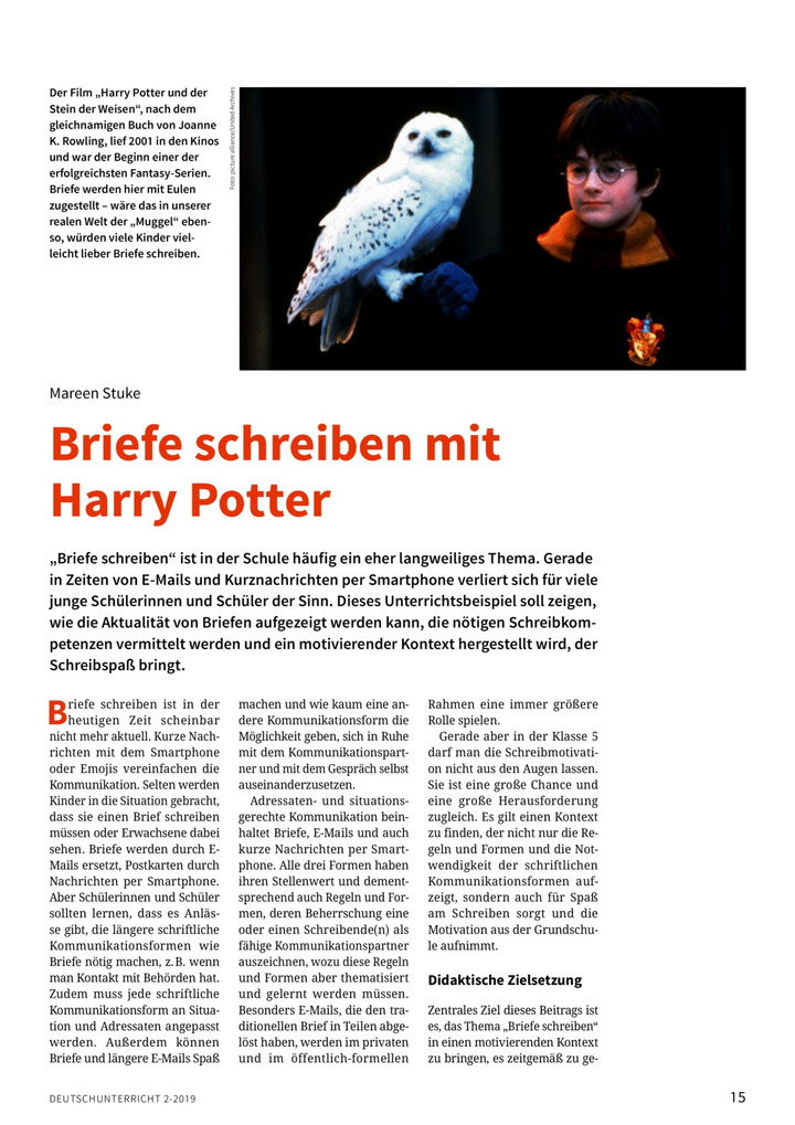 Briefe Schreiben Mit Harry Potter Verlage Der Westermann Gruppe