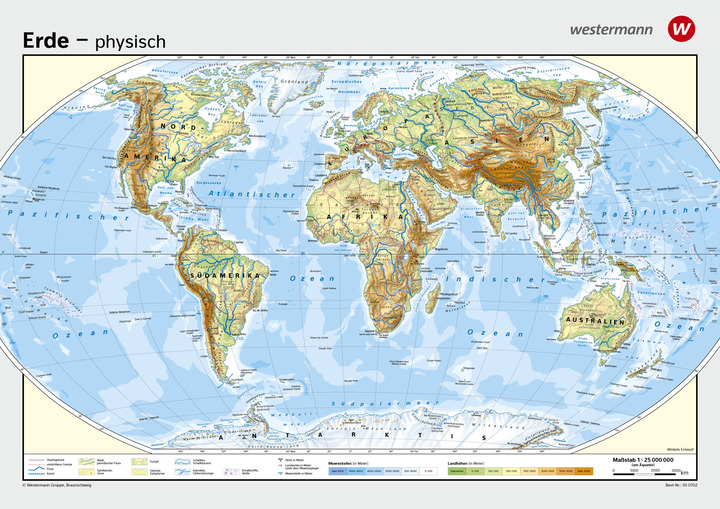 Die Erde - Vorderseite physisch / Rückseite stumme Karte – Westermann