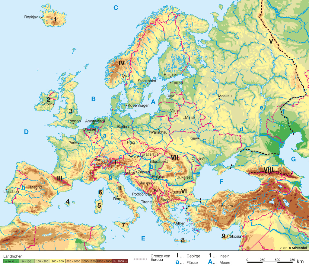 Karte Der Europ ischen Meere Und Fl sse