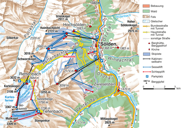 Kartenvergleich Sölden: 1955 - heute