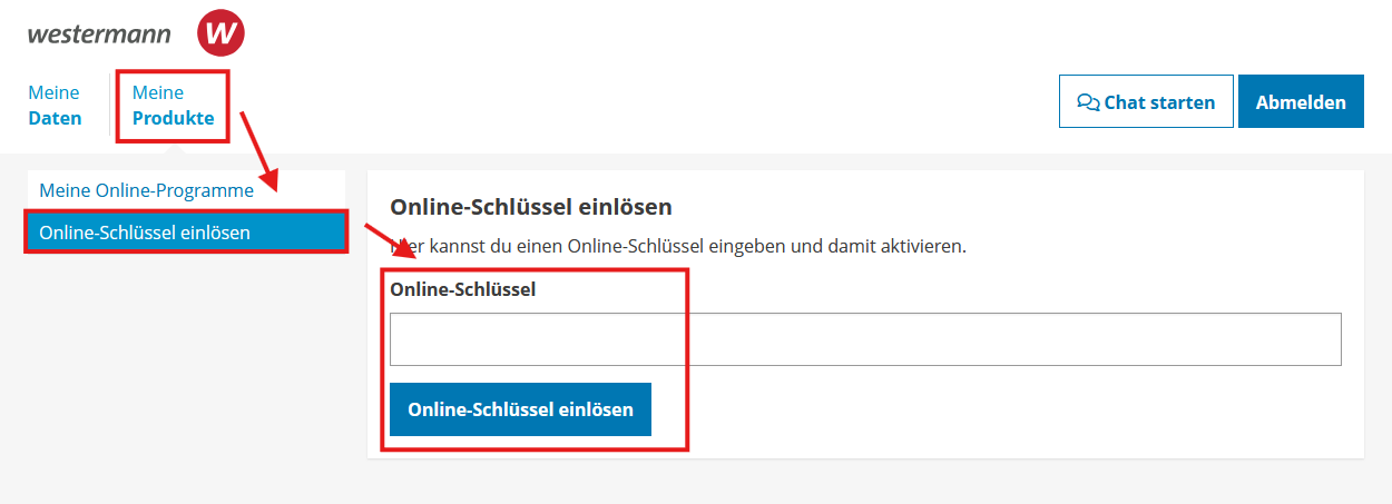 Online-Schl&uuml;ssel einl&ouml;sen