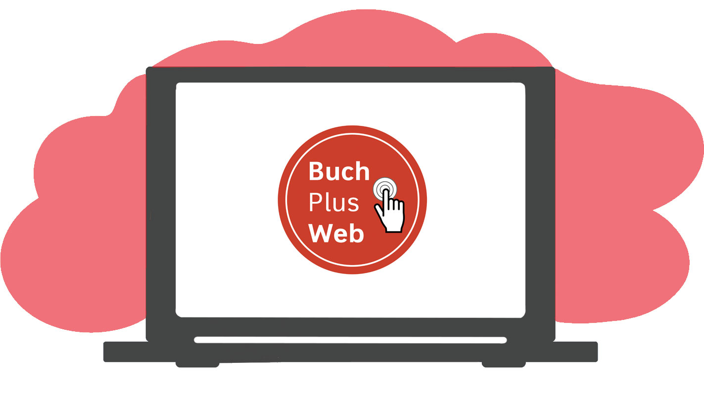 Laptop mit Logo BuchPlusWeb