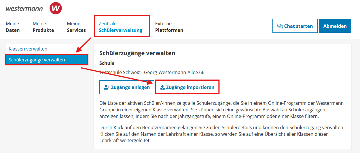 Schülerzugänge importieren