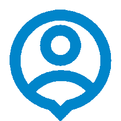 blaues Icon einer runden Sprechblase mit einer Person in der Mitte