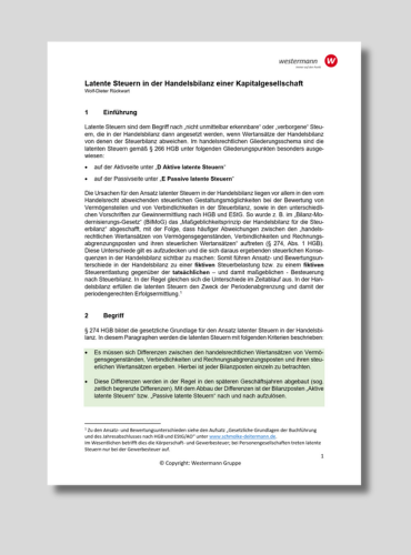 Cover PDF Fachbeitrag Latente Steuern in der Handelsbilanz einer Kapitalgesellschaft