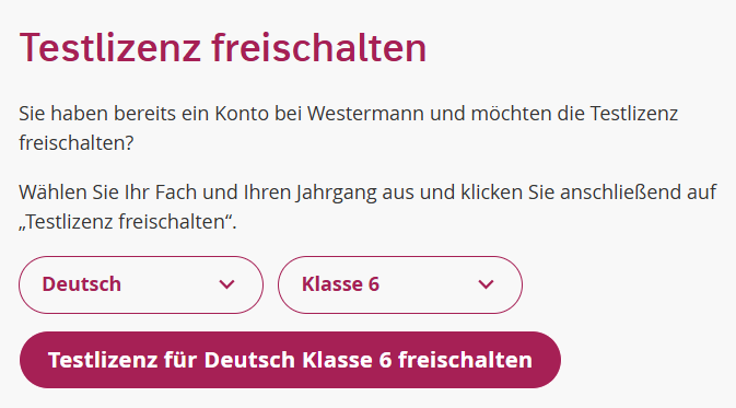 Voransicht Auswahl der Testlizenz