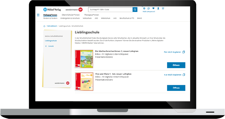Abbildung eines Laptops in dem die Schulbibliothek geöffnet ist