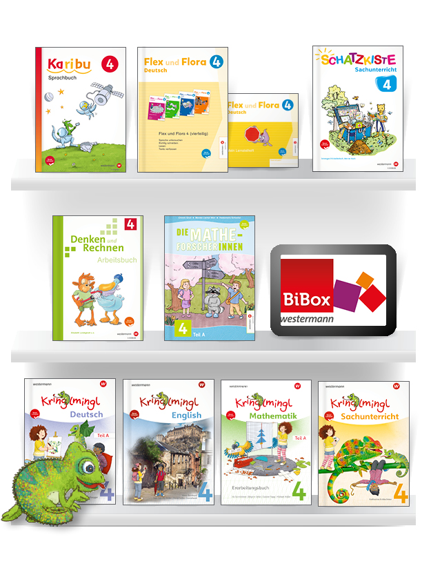 Schmuckbild: Bücherregal mit neuen Schulbüchern für die Volksschule und ASO