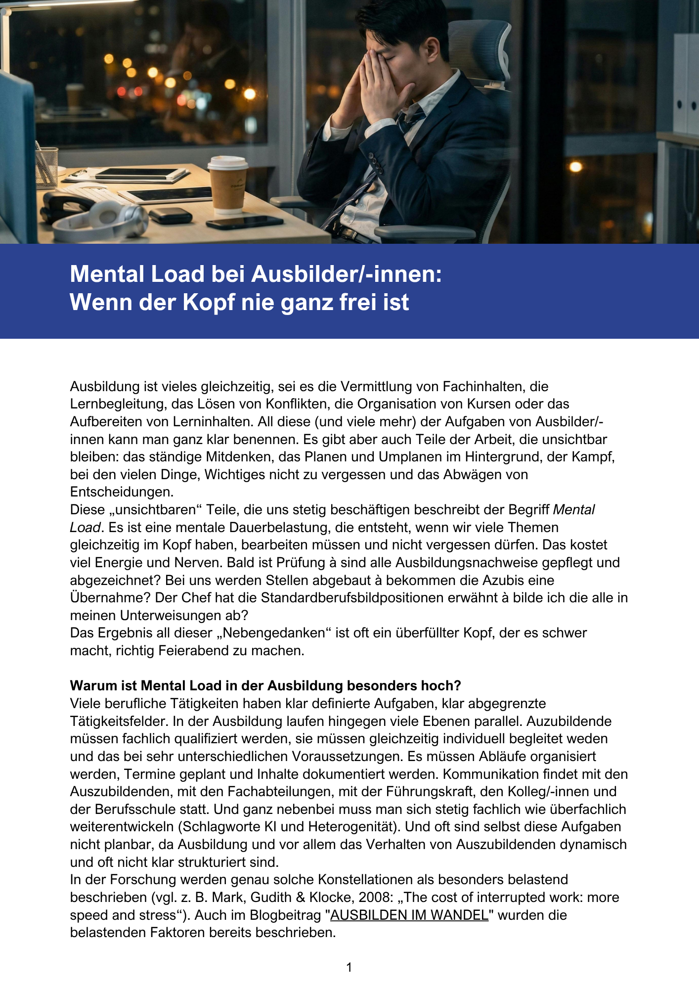 Download Blogbeitrag: Mental Load bei Ausbilder/-innen