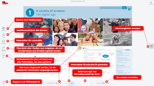 Screenshot der Bedienelemente der BiBox mit Erläuterungen