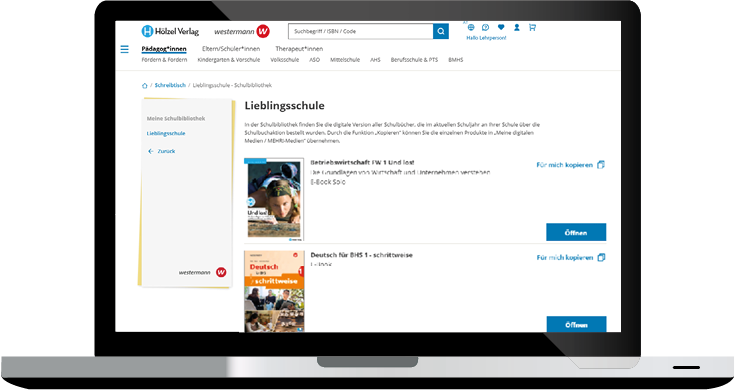 Abbildung eines Laptops in dem die Schulbibliothek geöffnet ist