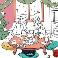 Cozy Time Coloring. Comfy Girl Christmas