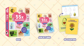 55 x Zeichnen – Kawaii: Dein Kartenset - 55 Karten mit Step by Step Anleitungen zu süßen Motiven | Zum Mitnehmen und Verschenken | Mit lustigen und motivierenden Sprüchen | Tipps und Tricks im Booklet