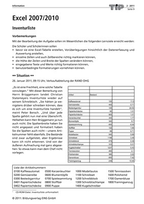 Excel 2007/2010 - Inventurliste - Arbeitsblatt: Verlage der Westermann