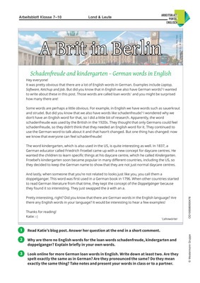 Schadenfreude And Kindergarten German Words In English Englisch Arbeitsblatt Zu Deutschen Lehnwortern Im Englischen Verlage Der Westermann Gruppe