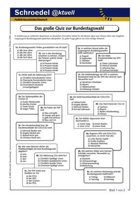 Das große Quiz zur Bundestagswahl - - ein Quiz mit Fragen aus Politik