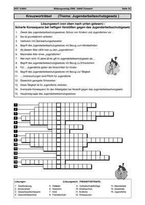 Jugendarbeitsschutzgesetz - KreuzwortrÃ¤tsel: Verlage der
