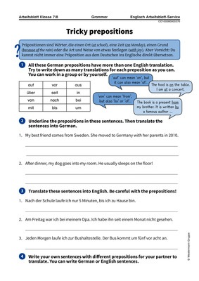 Tricky Prepositions Arbeitsblatt Zum Trainieren Schwieriger Prapositionen Verlage Der Westermann Gruppe