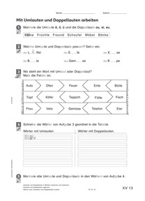 SCHUBI 0515 Flex und Flora - Kopiervorlagen 2 - KV 13 - Mit Umlauten und Doppellauten arbeiten