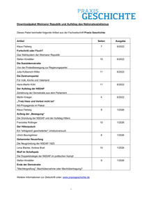 Produktabbildung zu Downloadpaket Weimarer Republik und Aufstieg des Nationalsozialismus - Materialien für die Klassenstufen 9 bis 13