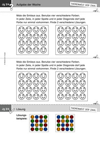 Produktabbildung zu Themenwelt der Zahl: Aufgabe der Woche 32/2018 - Daten, Häufigkeit, Wahrscheinlichkeit: Färben in Zeilen, Spalten, Diagonalen