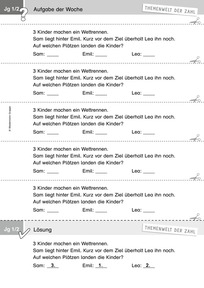 Produktabbildung zu Themenwelt der Zahl: Aufgabe der Woche 01/2019 - Zahlen und Operationen: Textaufgabe zu Ordnungszahlen (logisches Erschließen von Platzierungen)