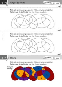 Produktabbildung zu Themenwelt der Zahl: Aufgabe der Woche 11/2018 - Raum und Form: Ebene Formen nach Vorgaben färben (Klasse 1/2)
