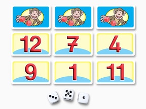 Beispielkarten Rechen-Bingo bis 20 mit 3 Würfeln