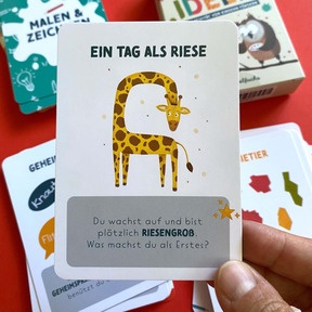 Kreativitätskarte «Ein Tag als Riese»: Fantasievolle Impulse regen Kinder dazu an, spielerisch Geschichten zu erfinden und Ideen auszuprobieren.