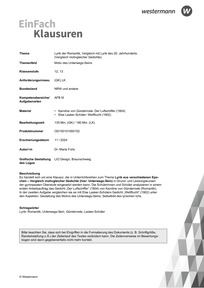 Produktabbildung zu Lyrik der Romantik, Vergleich mit Lyrik des 20. Jahrhunderts (Vergleich motivgleicher Gedichte) | Motiv des Unterwegs-Seins - Karoline von Günderrode: Der Luftschiffer (1804) Else Lasker-Schüler: Weltflucht (1902)