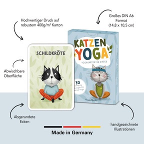 30 Bildkarten in DIN A6 mit abwechslungsreichen Yoga-Posen fördern Beweglichkeit, Konzentration und innere Ruhe.