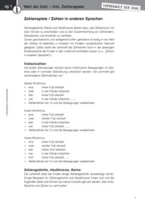 Produktabbildung zu Welt der Zahl - Info: Zahlenspiele (Klasse 1) - Fachaufsätze
