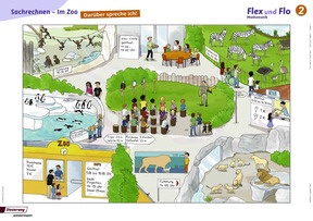 Flex und Flo Poster-Set Gesprächsanlässe im Mathematikunterricht 2: Poster 7 - Sachrechnen ? Im Zoo