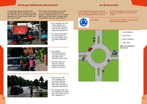 Primo.Verkehr - Die Radfahrprüfung: Doppelseite "Achtung! Gefährliche Situationen / Im Kreisverkehr"