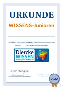 Produktabbildung zu Urkunde: WISSENs-Junioren - Diercke WISSEN 2022