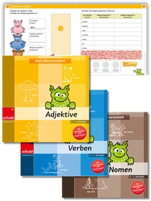 Startchancen-Paket DEUTSCH GWS: Wortarten-Übungshefte mit Lösungslupe und Stickerbogen