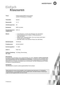 Produktabbildung zu Politisch-gesellschaftliche Kommunikation zwischen Verständigung und Strategie | Sprache - 1. Victor Klemperer: LTI. Notiz eines Philologen (Text, 546 Wörter) / 2. Cornelia Schmitz-Berning: Vokabeln im Nationalsozialismus (Text, 422 Wörter) / 3. Matthias Heine: Verbrannte Wörter. Wo wir noch reden wie die Nazis - und wo nicht (Text, 470 Wörter)