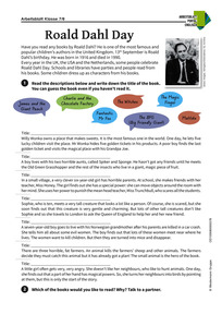 Produktabbildung zu Roald Dahl Day - Englisch-Arbeitsblatt über den Autor Roald Dahl