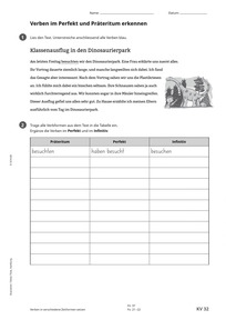 KV Flora 5: Beispielseite Sprache untersuchen - KV 32 Verben im Perfekt und Präteritum erkennen