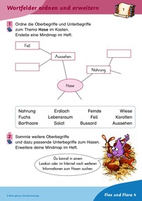 Flex und Flora Entdeckerkartei 4: Sprache untersuchen - Kartei 1 und 2 (Vorder- und Rückseite)